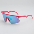 Pink matte polarized cycling sunglasses with large gradient lenses and wavy temple arms - Rose Red Frame Blue Coated Lens