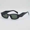 Lunettes de soleil rétro petit cadre en acétate noir avec verres vert foncé et branches larges - Monture Noir Brillant Verres G15