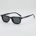 Retro square black sunglasses with thick frame and decorative metal rivets for daily wear - Glossy Black Frame Grey Lens