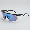 Polarized cycling sunglasses with blue gradient lenses and wavy matte black frames - Black Frame Green Mirror