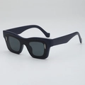 Fashionable dark blue square sunglasses with thick frames and silver metal accents - Blue Frame Grey Lens