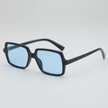 Classic thick black square frame sunglasses with light blue lenses for a retro summer look - Black Frame Blue Lens