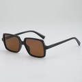 Classic oversized square sunglasses with black frame and brown lenses at a 45-degree angle - Black Frame Tea Lens