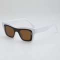Fashionable square white frame sunglasses with dark brown lenses and silver accents - White Frame Brown Lens