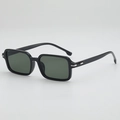 Retro square frame sunglasses in black acetate with silver metal side accents - Black Frame G15 Lens