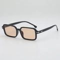 Retro square frame sunglasses with black frames and light brown lenses for a modern look - Black Frame Tea Lens