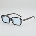 Retro square tortoiseshell sunglasses with light blue lenses and silver metal accents - Tortoiseshell Frame Blue Lens