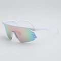 White frame polarized cycling sunglasses with colorful wraparound lenses and wave temples - White Frame Pink Lens