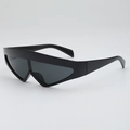 Futuristic wraparound black sunglasses with wide shield lens and sleek athletic design - Black Frame Grey Lens