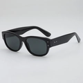 Retro small oval frame sunglasses with black glossy finish and silver rivet accents - Black Frame Grey Lens (C1)