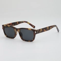 Retro square tortoiseshell sunglasses with dark lenses and silver metal accents - C3 Tortoiseshell Frame Black Grey Lens