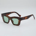 Tortoiseshell square frame sunglasses with light green lenses and retro design - Tortoise Frame Green Lens