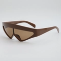 Y2K style wrap-around brown oversized sunglasses with sharp angular plastic frames - Solid Tea Frame Tea Lens