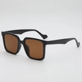 Classic oversized square frame sunglasses with brown lenses shown in a 45-degree angle view - Black Frame Tea Lens