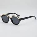 Eleganti occhiali da sole UV400 esagonali con montatura nera e oro - Montatura Nera Lenti Grigie