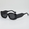 Lunettes de soleil ovales épaisses style Y2K avec branches ondulées noires polies - Monture Noire Verres Gris