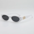 Retro oval sunglasses with a white frame, dark grey lenses and golden metal accents - White Frame Gray Lens