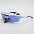 Gafas de sol deportivas futuristas con montura azul claro y lentes polarizadas violetas - Montura Azul Lente Azul Oscuro