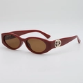 Retro oval sunglasses in dark red glossy frame with brown lenses and gold hardware - Red Frame Tea Lens