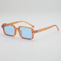 Retro square sunglasses with tortoiseshell amber frames and light blue tinted lenses - Tortoise Yellow Frame Blue Lens