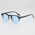 Retro round sunglasses with black and transparent gradient frame and light blue lenses - Gradient Black Frame Blue Lens