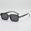 Retro black square sunglasses with thick frames and silver metal temple accents - Black Frame Grey Lens