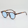 Retro round tortoise shell sunglasses with transparent light blue ocean lenses - Tortoise Frame Blue Lens