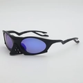 Matte black sports sunglasses with polarized blue-purple mirrored lenses for cycling - Black Frame Deep Blue Lens