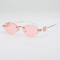 Occhiali da sole ovali senza montatura, lenti rosa e montatura in metallo oro rosa strass - Montatura Oro Rosa Lenti Rosa