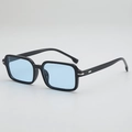 Retro square black sunglasses with trendy light blue lenses and silver metal rivets - Black Frame Blue Lens