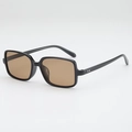Vintage black square sunglasses with light brown lenses and silver rivet accents - Black Frame Tea Lens