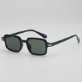 Vintage retro small frame black sunglasses with dark green lenses and silver accents - Black Frame G15 Lens