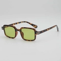 Retro tortoiseshell sunglasses with green square lenses and silver metal side accents - Tortoise Frame Green Lens