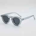 Retro small round light blue sunglasses with dark grey lenses and transparent frames - Grey Frame Grey Lens