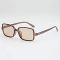 Retro square sunglasses with amber translucent frames and silver rivets on the sides - Olive Green Frame Tea Lens