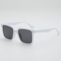 White oversized square sunglasses with dark lenses and wavy temples for women - White Frame Gray Lens