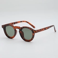 Retro round tortoise shell sunglasses with dark green lenses in a classic minimalist style - Demi Frame G15 Lens