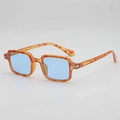 Retro square sunglasses with orange tortoiseshell frame and light blue ocean lenses - Orange Tortoise Frame Blue Lens