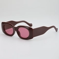 Retro sunglasses with wavy temples, thick brown frame and pink tinted lenses for women - Jujube Red Frame