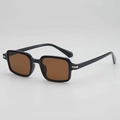 Vintage black square sunglasses with brown ocean lenses and silver metal hinge detail - Black Frame Tea Lens