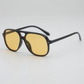 Classic black pilot sunglasses featuring vibrant yellow ocean lenses and double bridge - Glossy Black Frame Light Yellow Lens