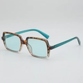 Retro square sunglasses with brown tortoiseshell frame and light blue lenses for women - Green Tortoise Top Transparent Bottom