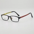 Lightweight TR90 square eyeglass frames with unique colorful contrasting temples - Black Frame Red Leg