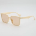 Retro oversized square sunglasses with cream white frame and light amber tinted lenses - Beige Frame Tea Lens