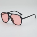 Lunettes de soleil aviateur avec monture noire à double pont et verres roses - Monture Noir Brillant Verres Roses