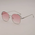 Gafas de sol redondas oversize con lentes rosa degradado y montura de metal plata - Marco Plateado Rosa Degradado