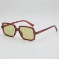 Vintage oversized amber square sunglasses with light yellow lenses for fashion look - Full Tea Frame Light Green Lens