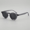 Retro round grey transparent sunglasses with black lenses and side metal rivets - Translucent Grey Frame Grey Lens