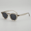 Retro round champagne transparent frame sunglasses with dark grey polarized lenses - Translucent Tea Frame Grey Lenses