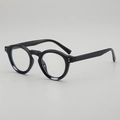 Classic black round frame glasses with silver accents shown from a 45-degree angle - Black Frame Clear Lens